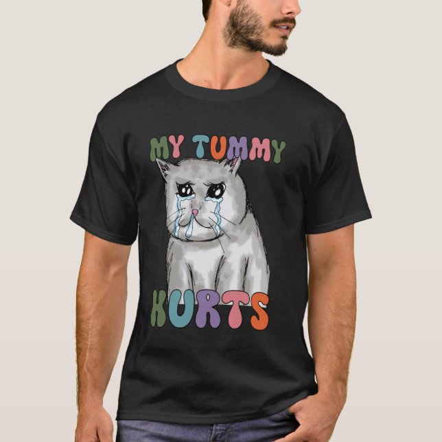 T-shirt de chat drôle, Mon ventre fait mal chat, C (Devant)