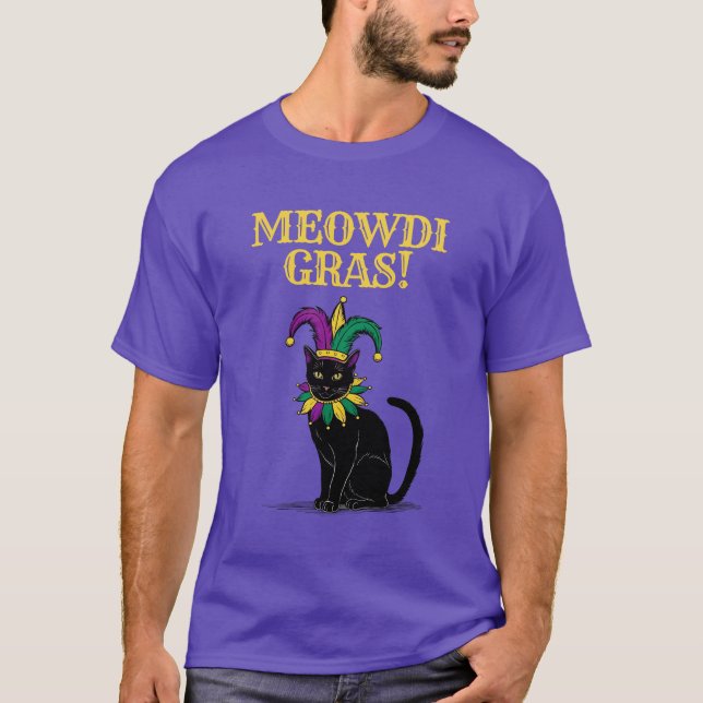 T-shirt de chat Mardi Gras, Funny Meowdi Gras Tee (Devant)