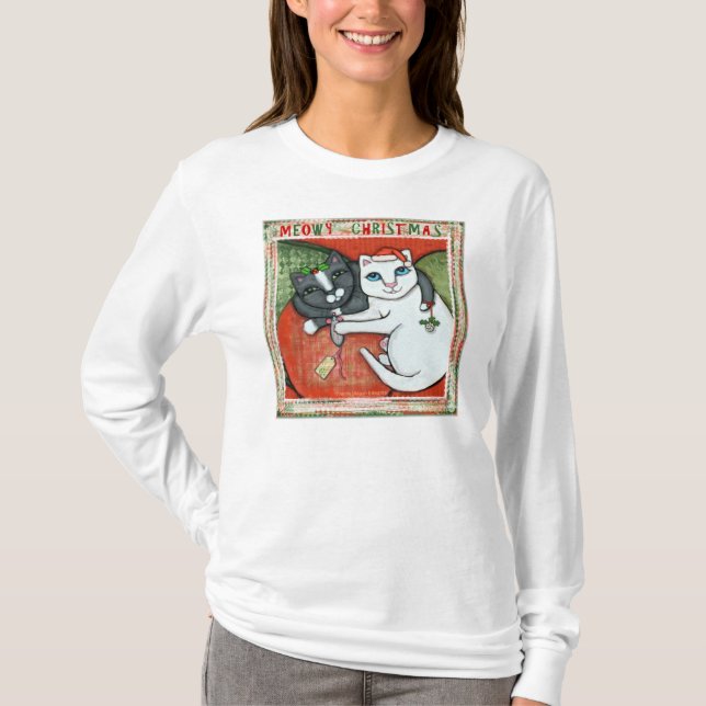 T-shirt de chats de cadeau de Noël (longue (Devant)