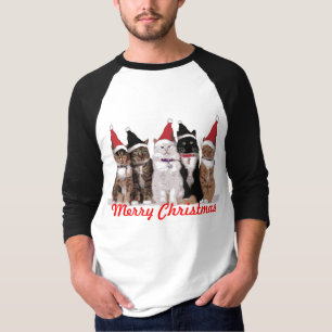 T-shirt de chats de Noël - longue douille - noir