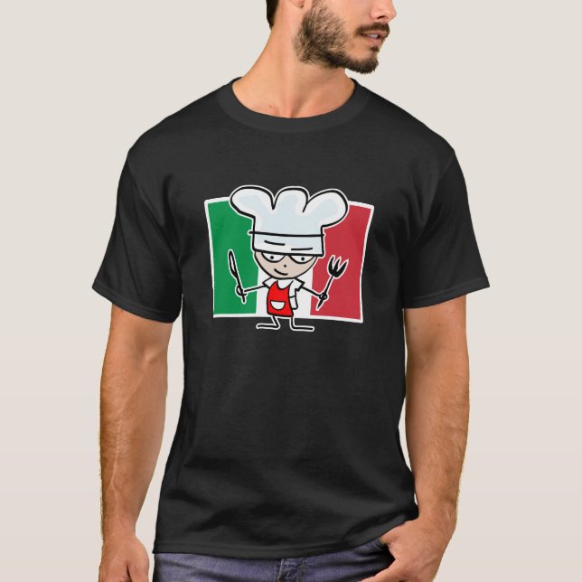 T-shirt de chef avec drapeau italien et dessin ani (Devant)
