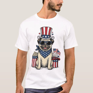 T-shirt de chien avec gravure vintage Pug patrioti