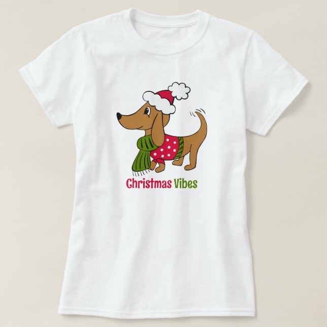 T-Shirt de chien de Noël d'hiver teckel (Design devant)