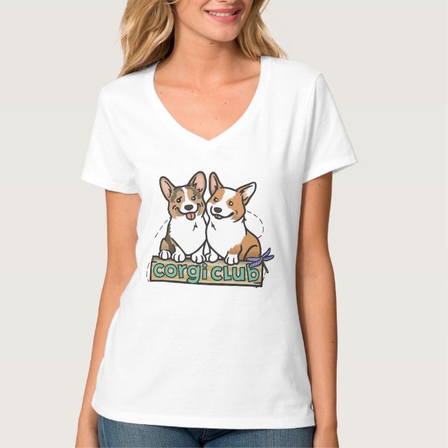T-shirt de club de corgi du V-Cou des femmes (Devant)