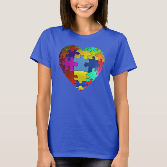 T-shirt de coeur de puzzle de sensibilisation sur (Devant)