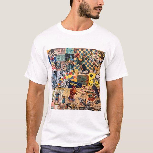 T-shirt de collage rétro amusant (Devant)
