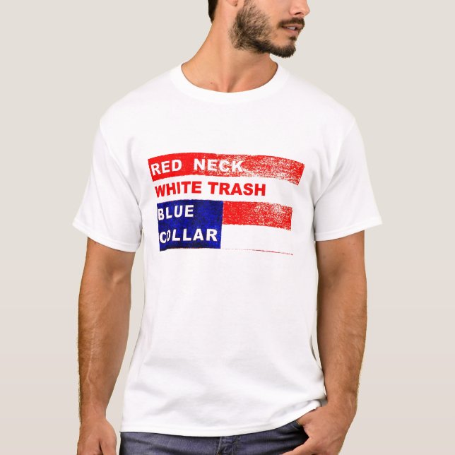 T-shirt de collier bleu de déchets blancs de plouc (Devant)