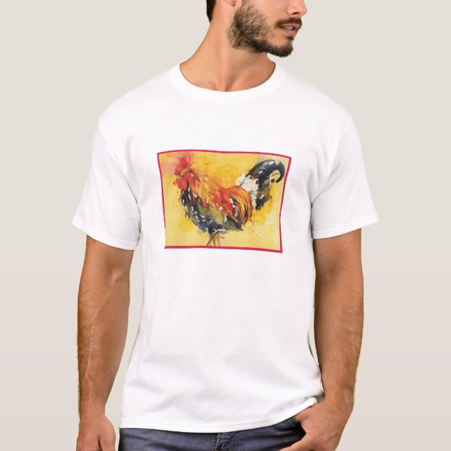 T-shirt de coq d'aquarelle (Devant)