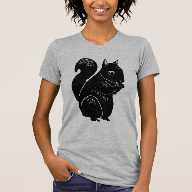 T-shirt de cou du scoop des femmes d'écureuil noir (Devant)