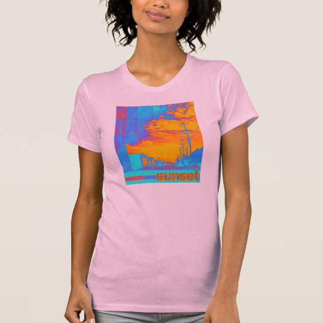 T-shirt de coucher du soleil de dames (Devant)