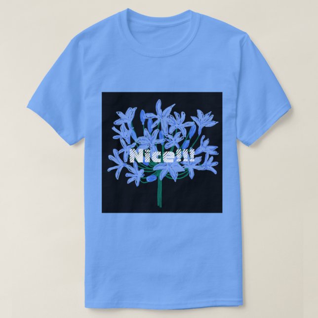T-Shirt de couleur bleu Caroline avec texte sympa  (Design devant)