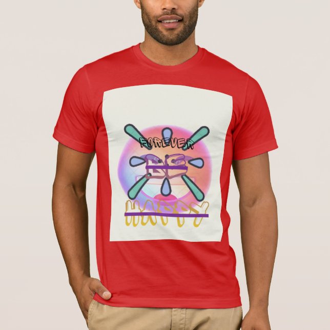 T-shirt de couleur rouge avec texte smiley et anim (Devant)