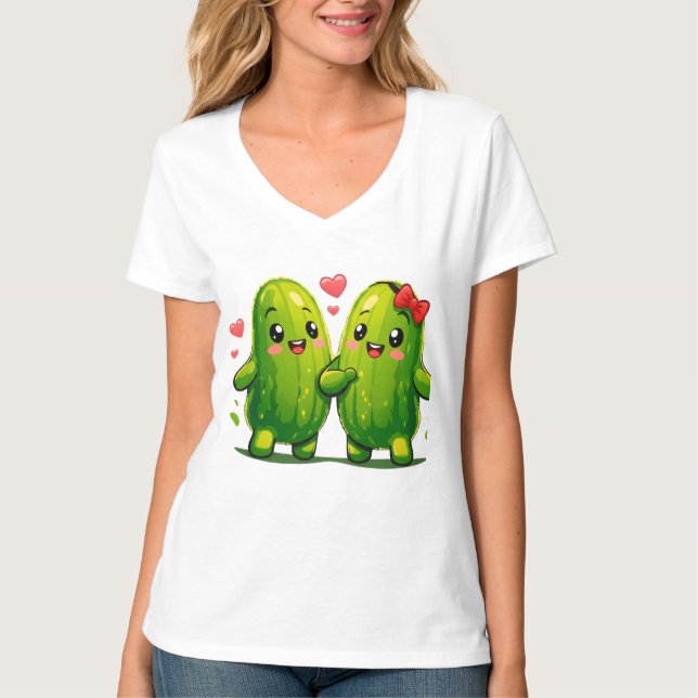 T-shirt de couple de cornichons mignons Funny Kawa (Devant)