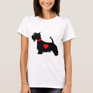 T-shirt de dames de coeur de chien de Scottie