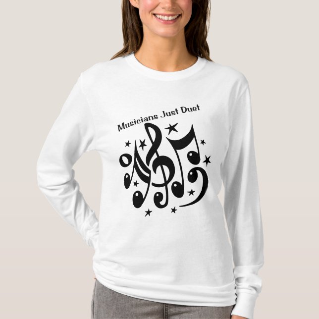 T-shirt de dames de duo de musiciens juste (Devant)