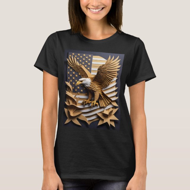 T-shirt de design d'art en papier 3D d'aigle  (Devant)