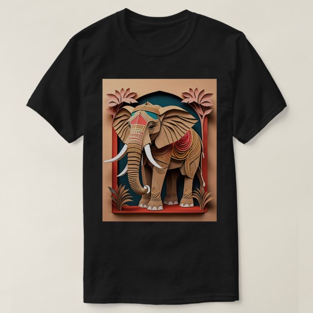 T-shirt de design d'art en papier 3D éléphant indi (Design devant)