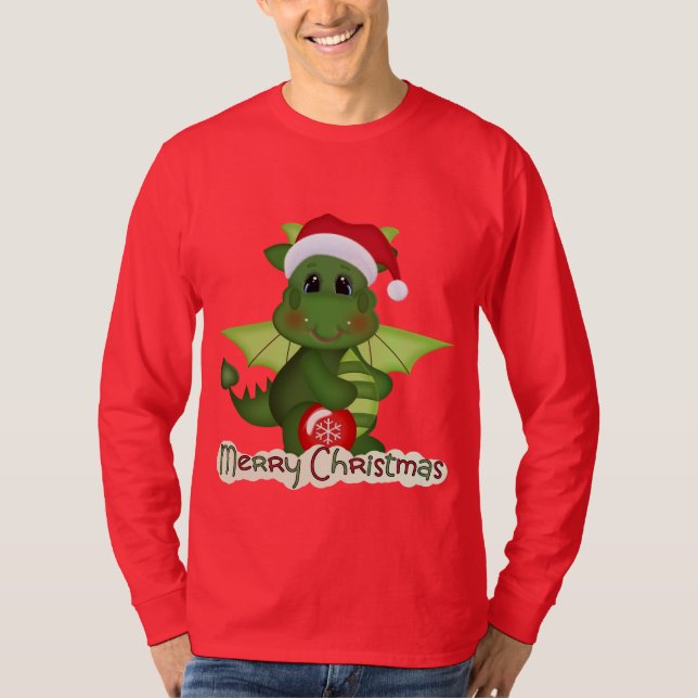 T-shirt de dessin animé Christmas Dragon Holiday (Devant)