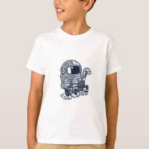 T-shirt de dessin animé d'astronaute conduisant un