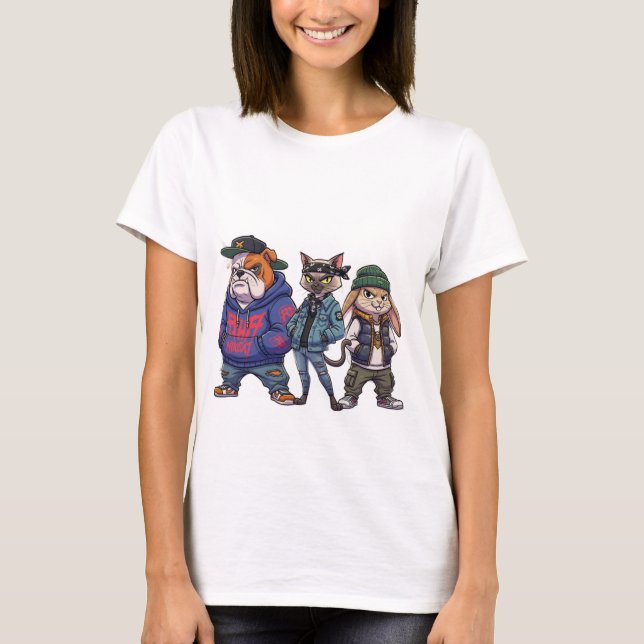T-shirt de dessin animé mignon d'animaux de compag (Devant)