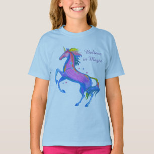 T-shirt de douille de licorne de filles long