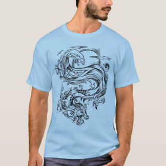 T-shirt de dragon d'eau de griffonnage de croquis