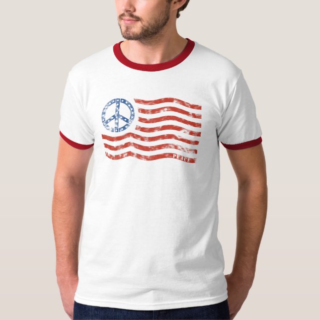 T-shirt de drapeau américain de signe de paix (Devant)