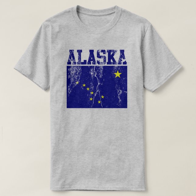 T-shirt de drapeau d'état de l'Alaska (affligé) (Design devant)