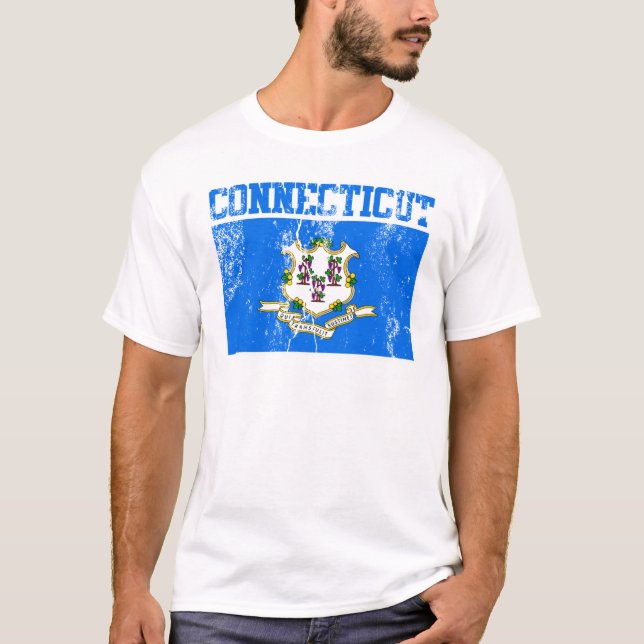 T-shirt de drapeau d'état du Connecticut (affligé) (Devant)