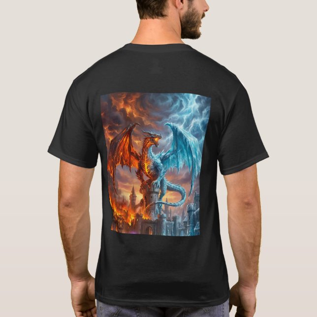 T-Shirt de fantasy avec dragon de feu et de glace  (Dos)