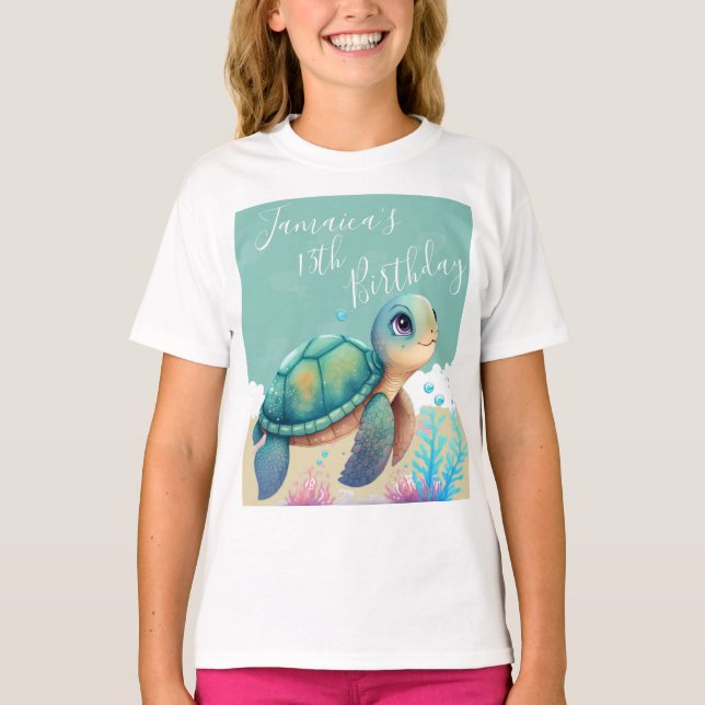 T-shirt de fête d'anniversaire de tortue d'océan à (Devant)
