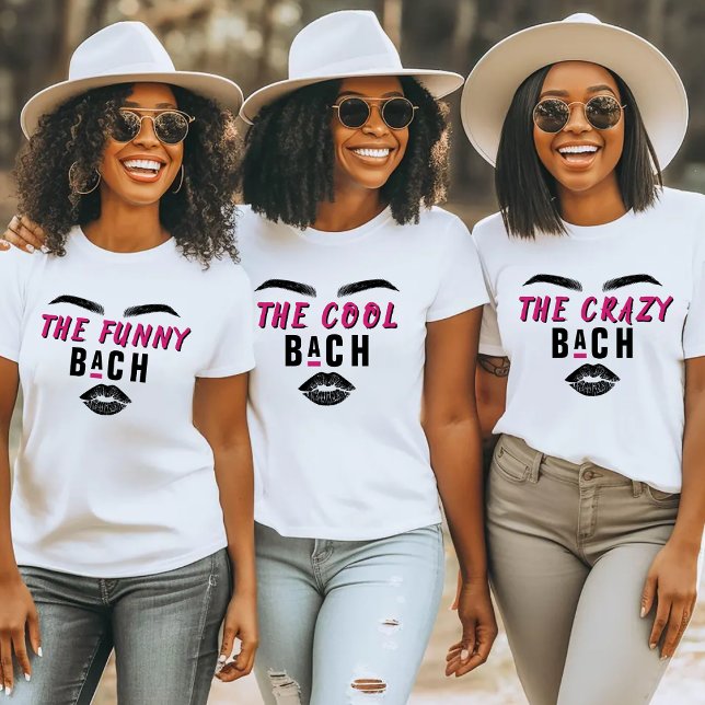 T-shirt de fête de bachelorette personnalisé selon (Funny Bach Face Lips Eyebrows Bachelorette Party T-Shirt)