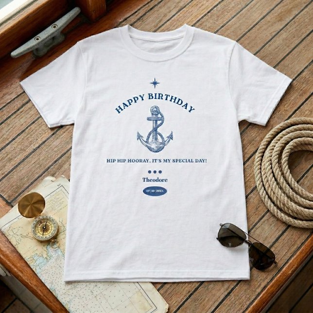 T-shirt de fête "Nautical Hip Hip Hourra" (Set sail for birthday adventures.)