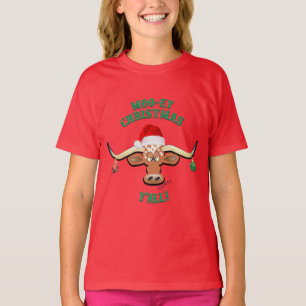 T-shirt de fille au longhorn de Noël