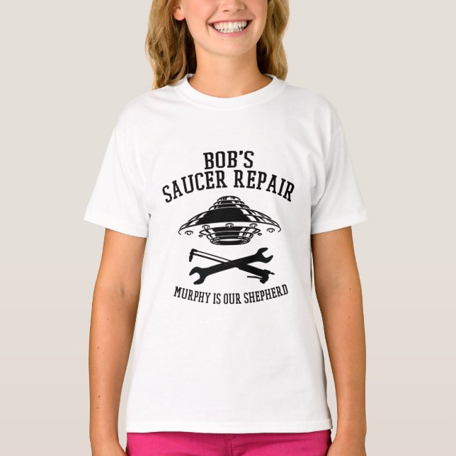 T-shirt de fille avec logo Bob's Saucer Repair noi (Devant)