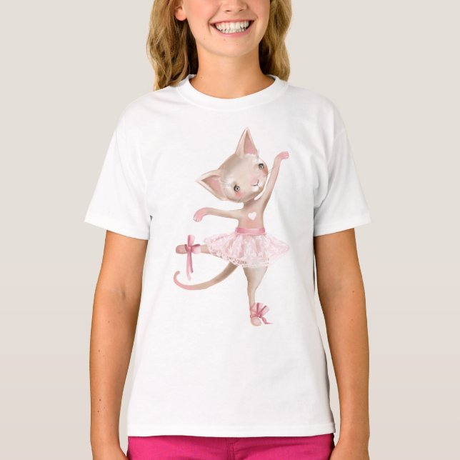 T-shirt de filles de chat de ballet (Devant)