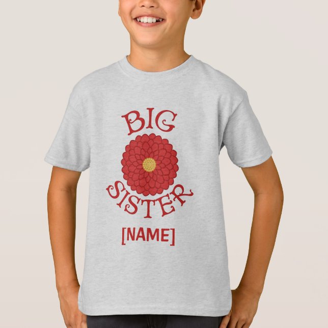 T-shirt de fleur de dahlia de grande soeur (Devant)