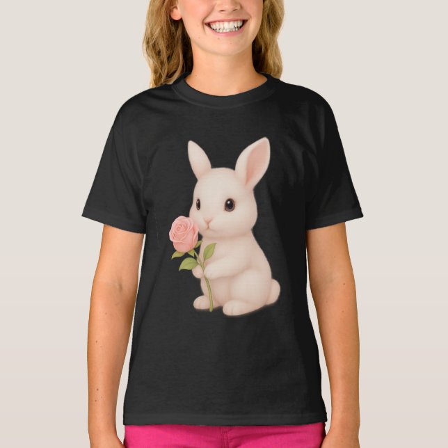 T-Shirt De Fleurs Portes De Lapin Mignonne (Devant)