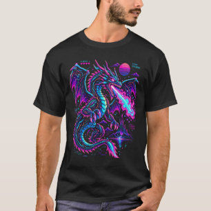 T-Shirt de gamer Dragon Neon Pixel 8 Bits Rétro Ar