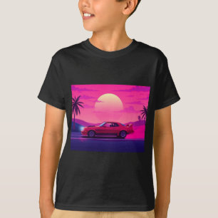 T-Shirt de garçon de voiture de coucher de soleil 