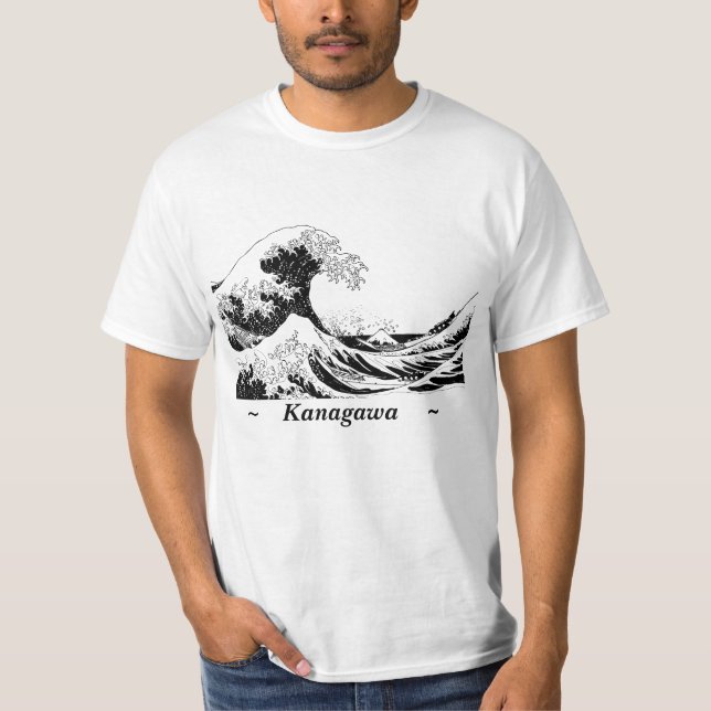T-shirt de "grande vague", taille noire et blanche (Devant)