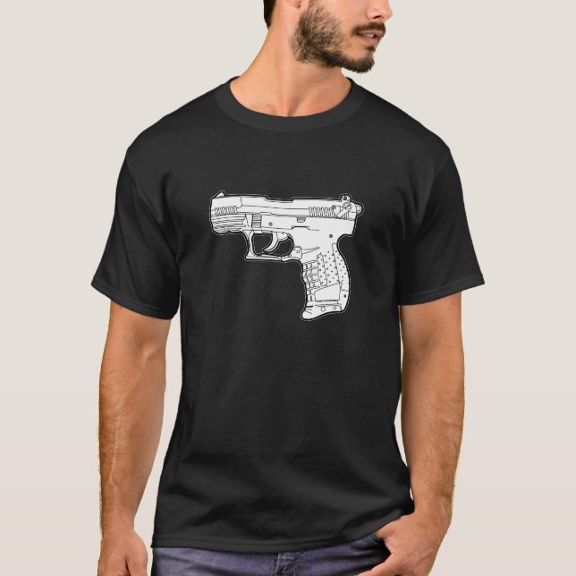 T-shirt de graphique de pochoir d'arme à feu (Devant)