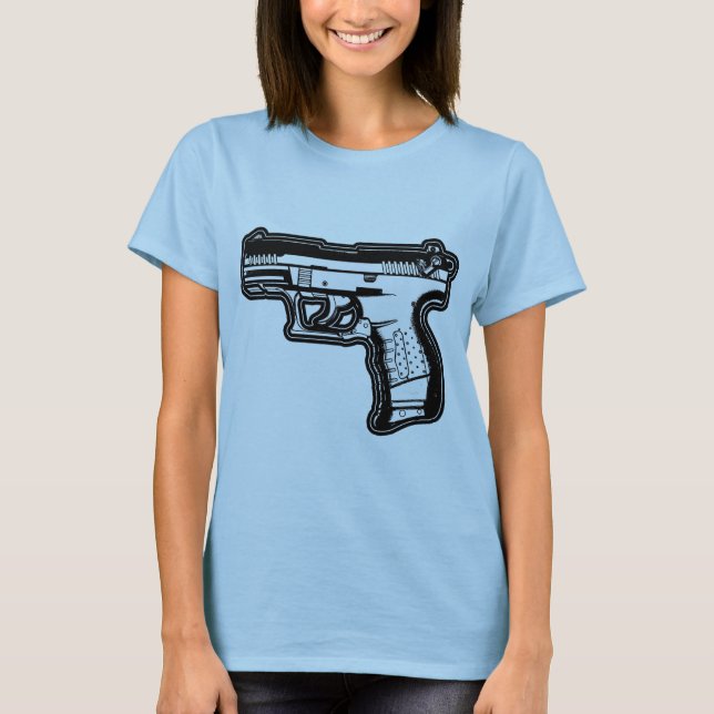 T-shirt de graphique de pochoir d'arme à feu (Devant)
