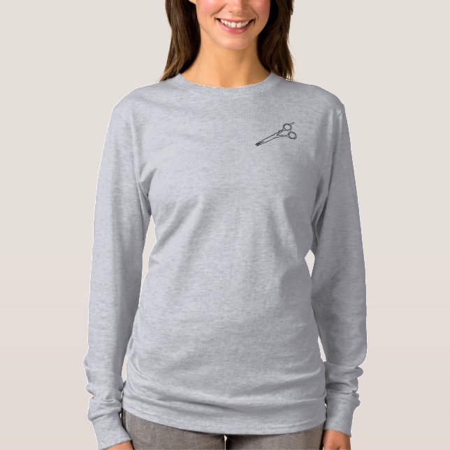 T-shirt de gris de salon de coiffeur de coiffeur (Devant)