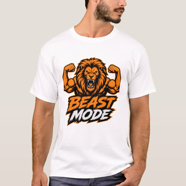 T-Shirt de gym Beast Mode Lion Bodybuilding. (Devant)