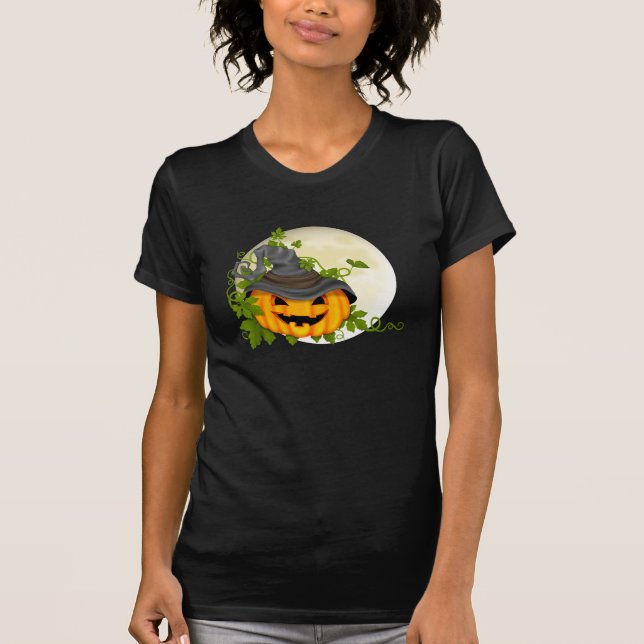 T-shirt de Halloween de citrouille de cou de scoop (Devant)