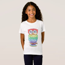 T-shirt de hibou d'arc-en-ciel de filles