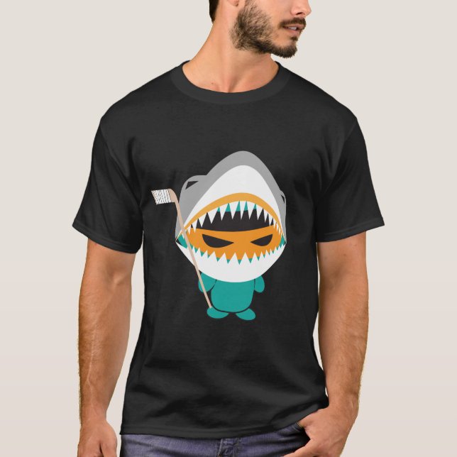 t-shirt de hockey sur requin ninja en colère (Devant)