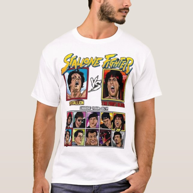 T-Shirt de jeu d'arcade rétro Stallone Fighter - R (Devant)