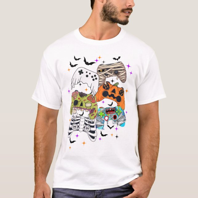 T-shirt de jeu Halloween avec contrôleur Éffrayant (Devant)